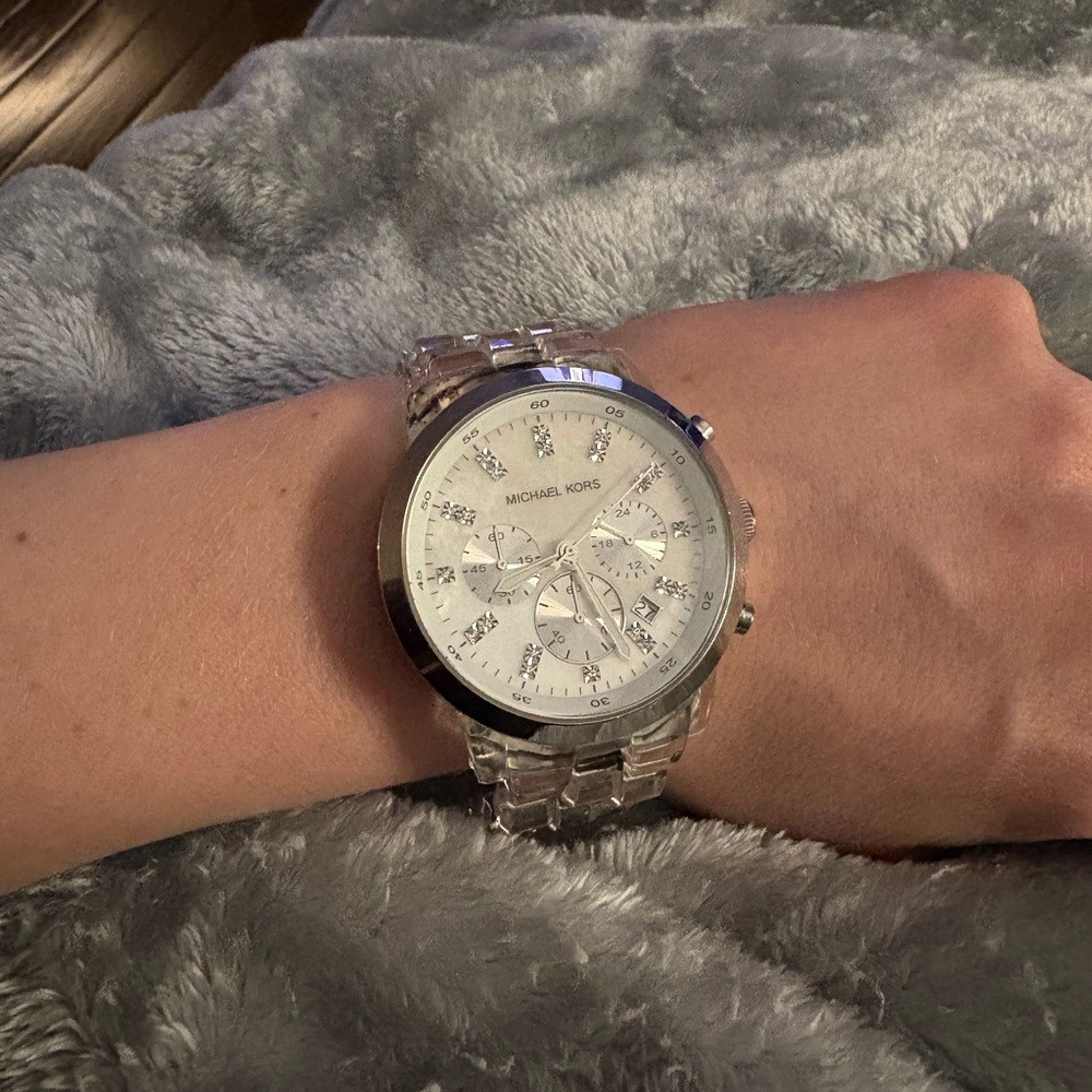 Michael Kors Silver and White Chronograph Watch